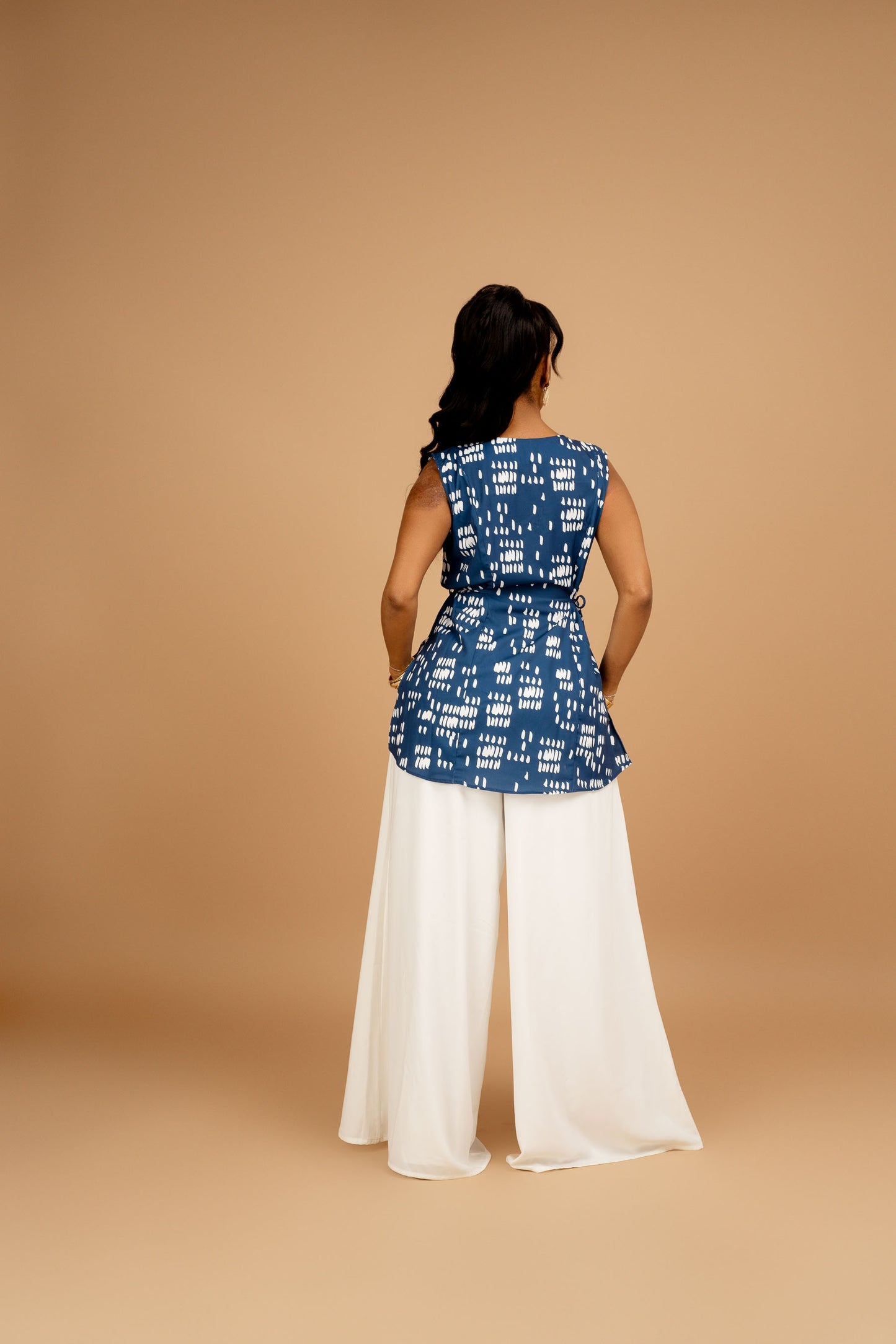 Nia Blue Sleeveless Top with Side Ties + Ultra Flowy Wide Leg Pants