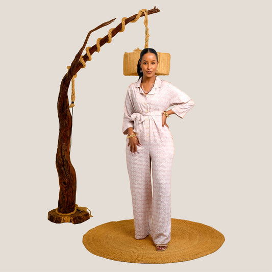 Nia Wide Leg Belted Jumpsuit - Blush Pink