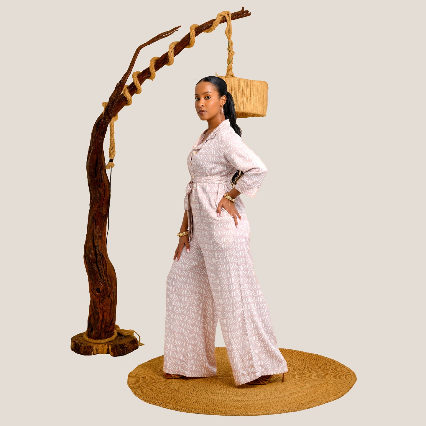 Nia Wide Leg Belted Jumpsuit - Blush Pink