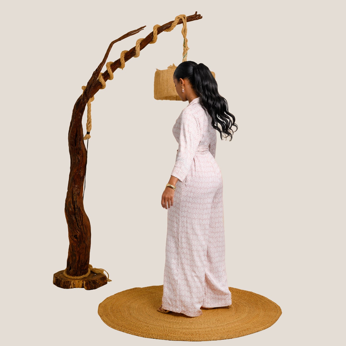 Nia Wide Leg Belted Jumpsuit - Blush Pink