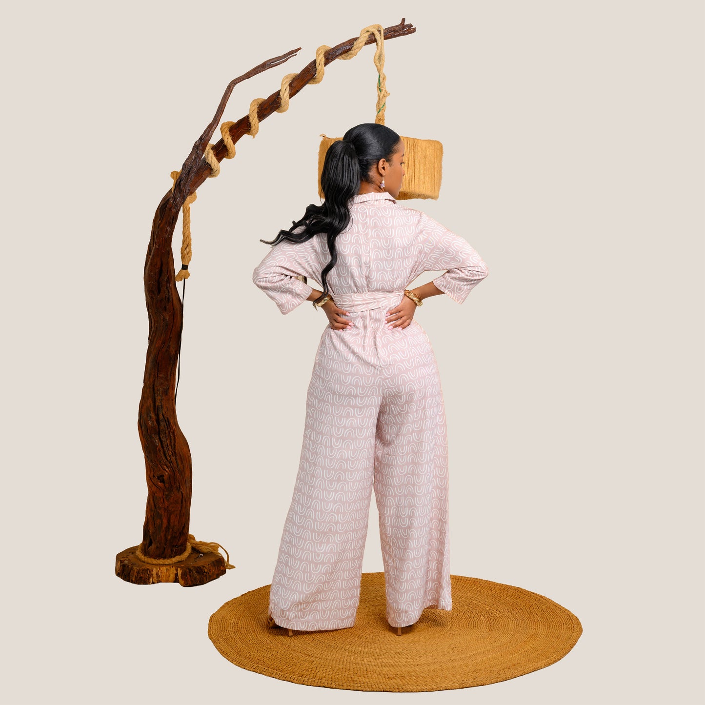 Nia Wide Leg Belted Jumpsuit - Blush Pink