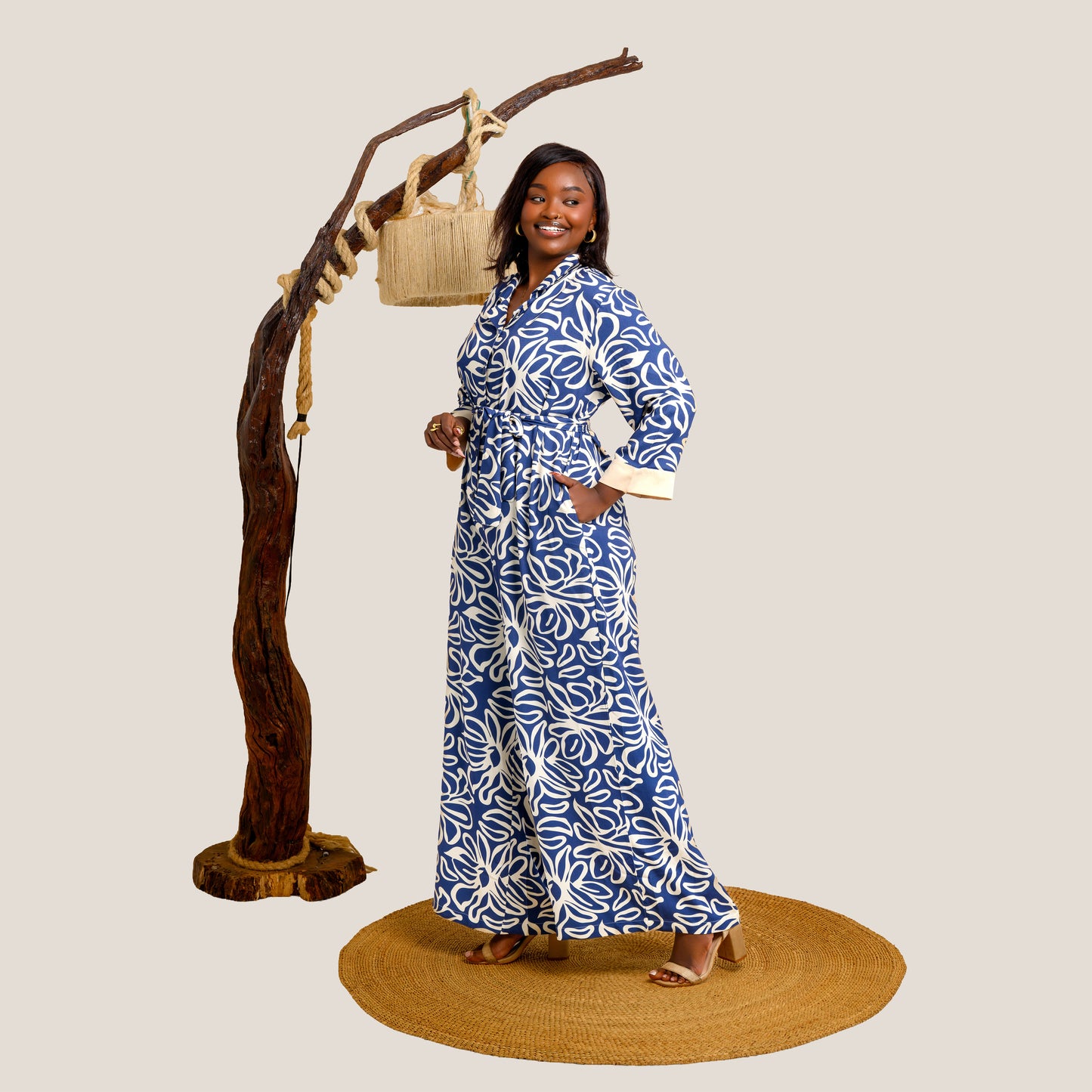 Nia Wide Leg Belted Jumpsuit - Blue Floral