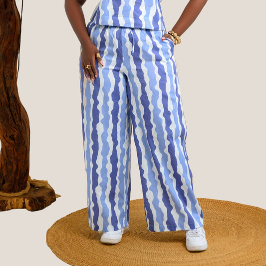 Nia Wide Leg Palazzo Pants - Blue Stripes