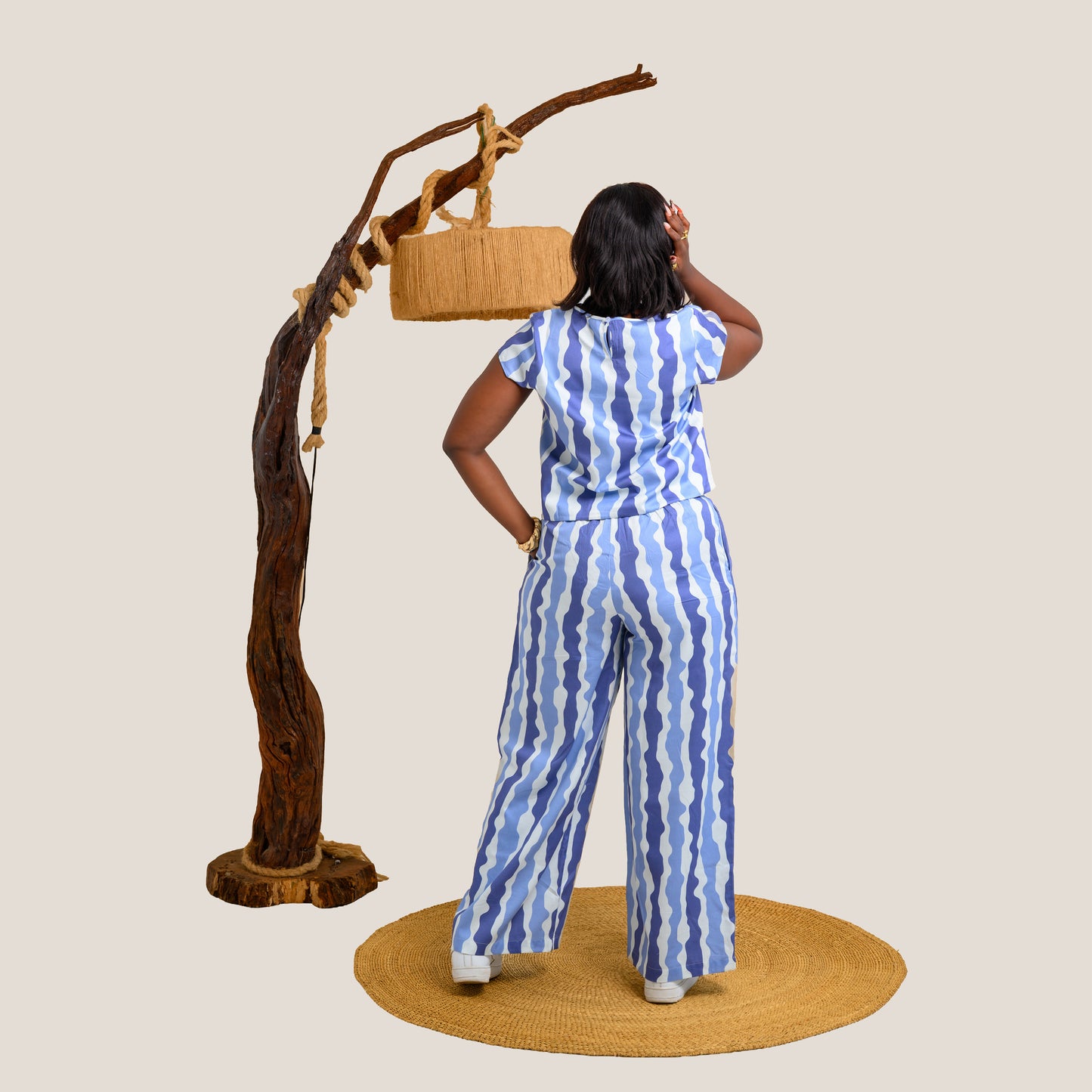 Nia Wide Leg Palazzo Pants - Blue Stripes