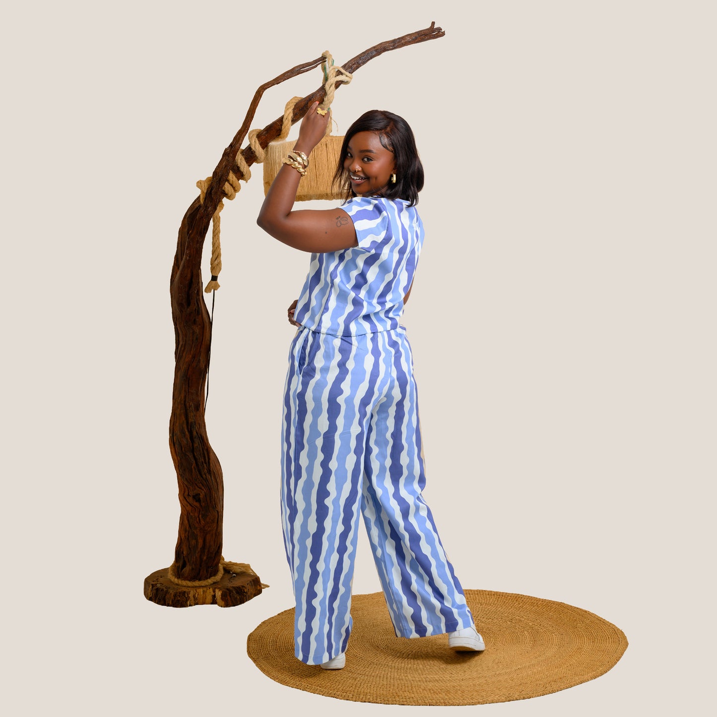 Nia Wide Leg Palazzo Pants - Blue Stripes