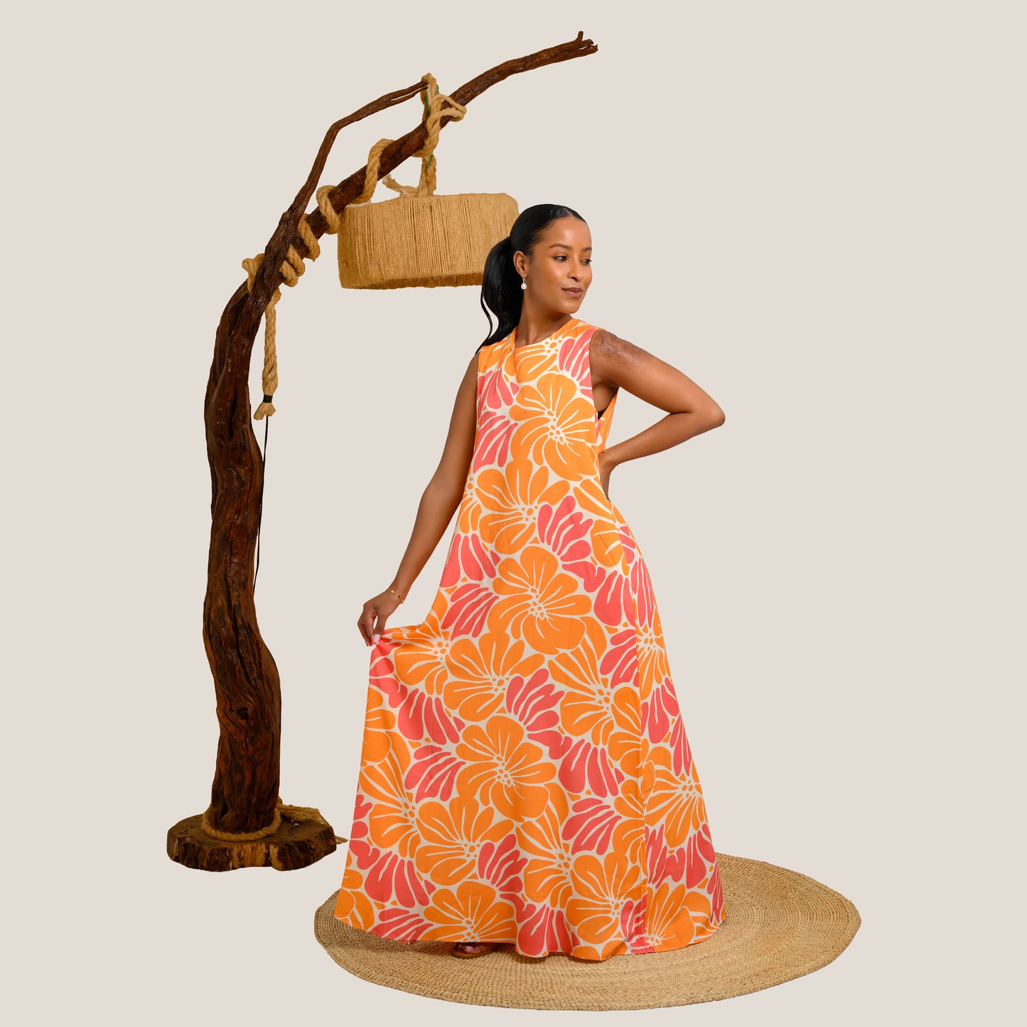 Nia Sleeveless Maxi Dress – Soft Yellow/Pink Floral