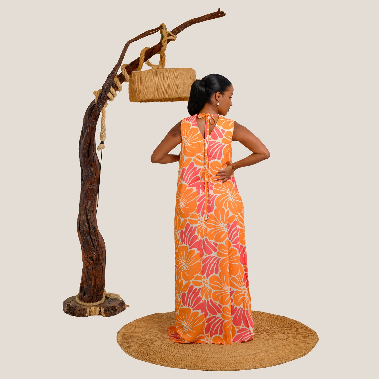 Nia Sleeveless Maxi Dress – Soft Yellow/Pink Floral