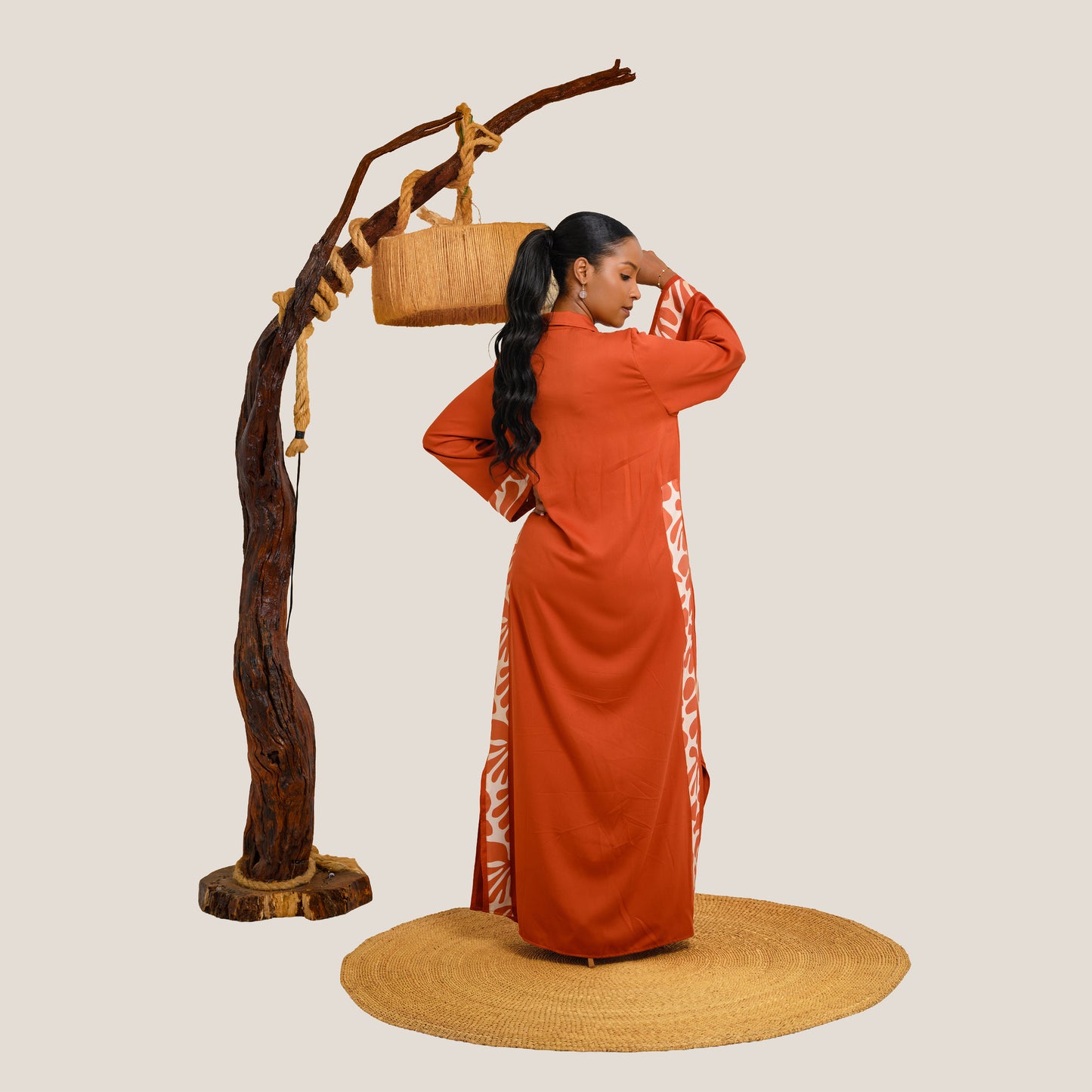 Nia Maxi Shirt Dress with Contrast Panels - Burnt Orange