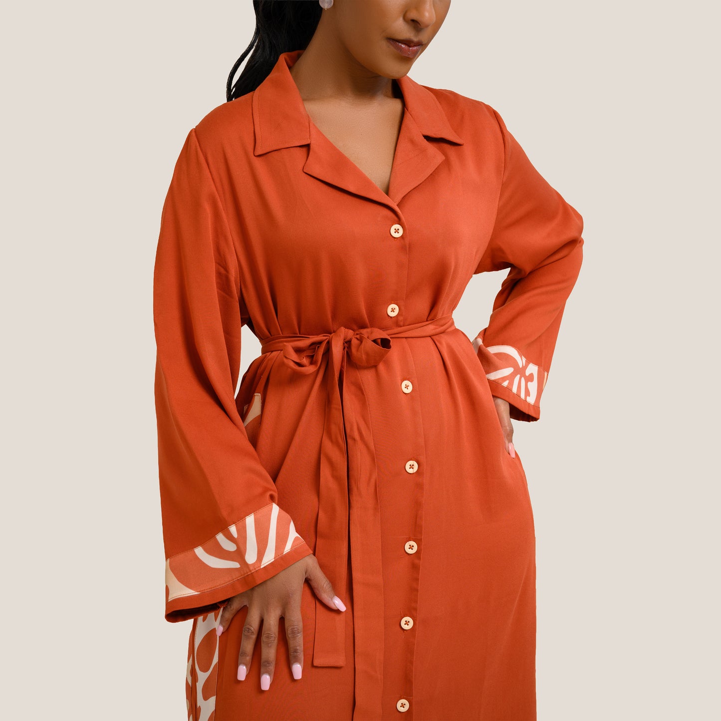 Nia Maxi Shirt Dress with Contrast Panels - Burnt Orange