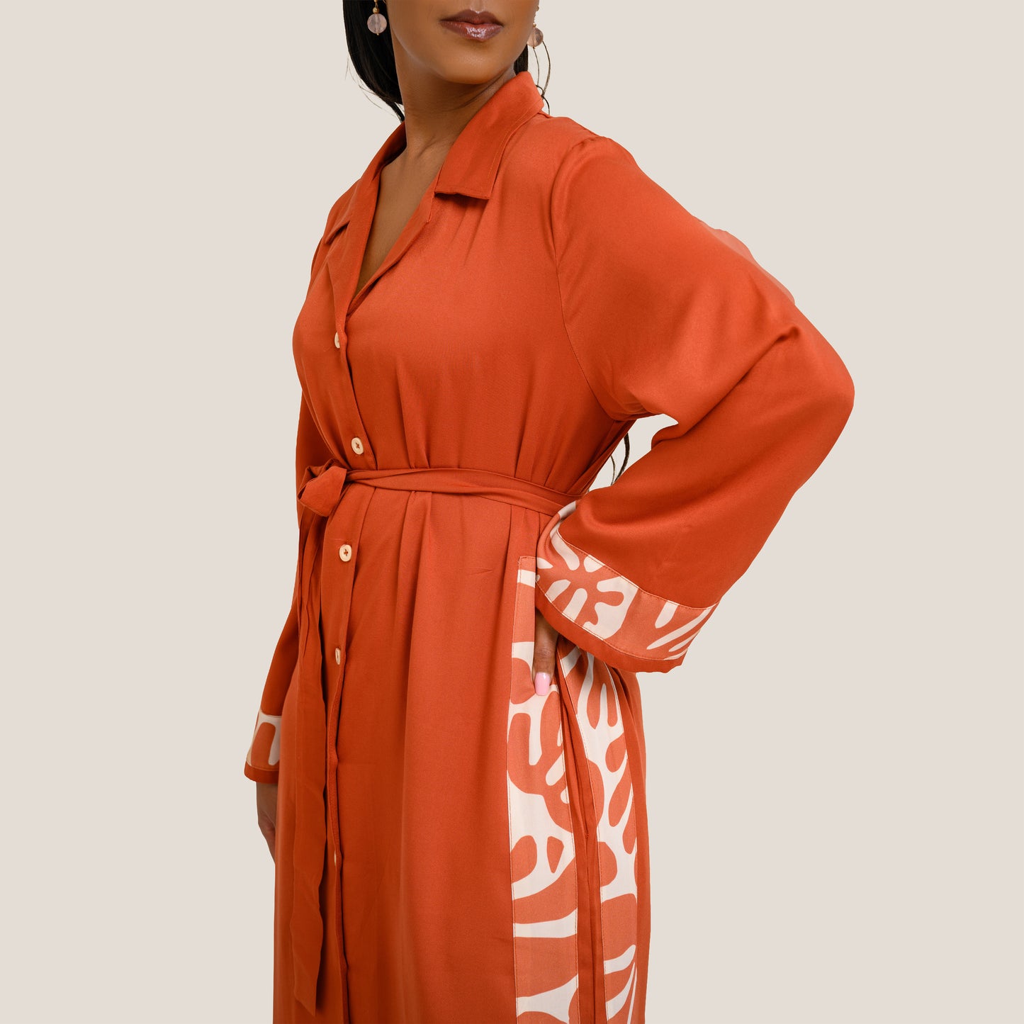 Nia Maxi Shirt Dress with Contrast Panels - Burnt Orange