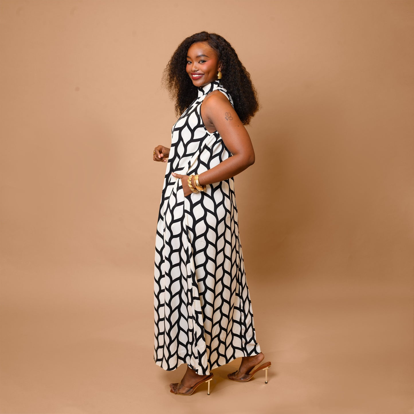 Halter Neck Maxi Dress - Abstract Wave