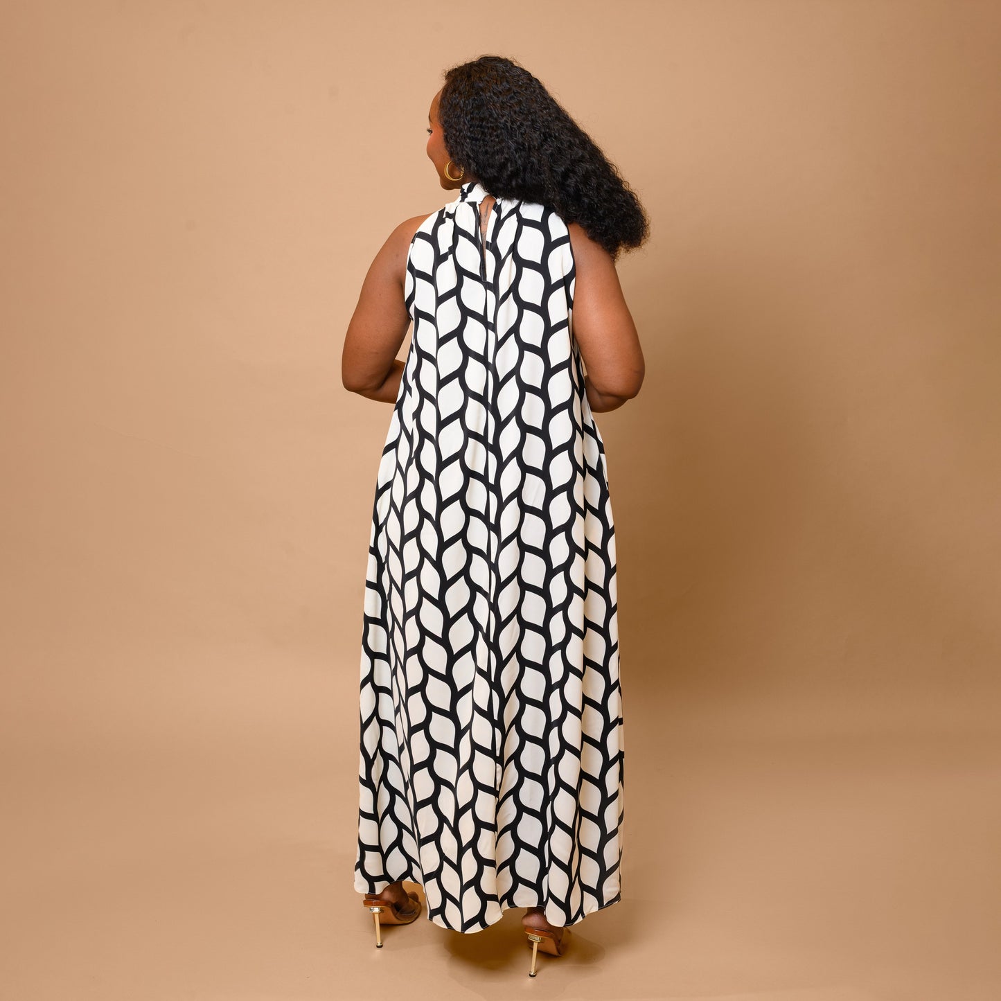 Halter Neck Maxi Dress - Abstract Wave