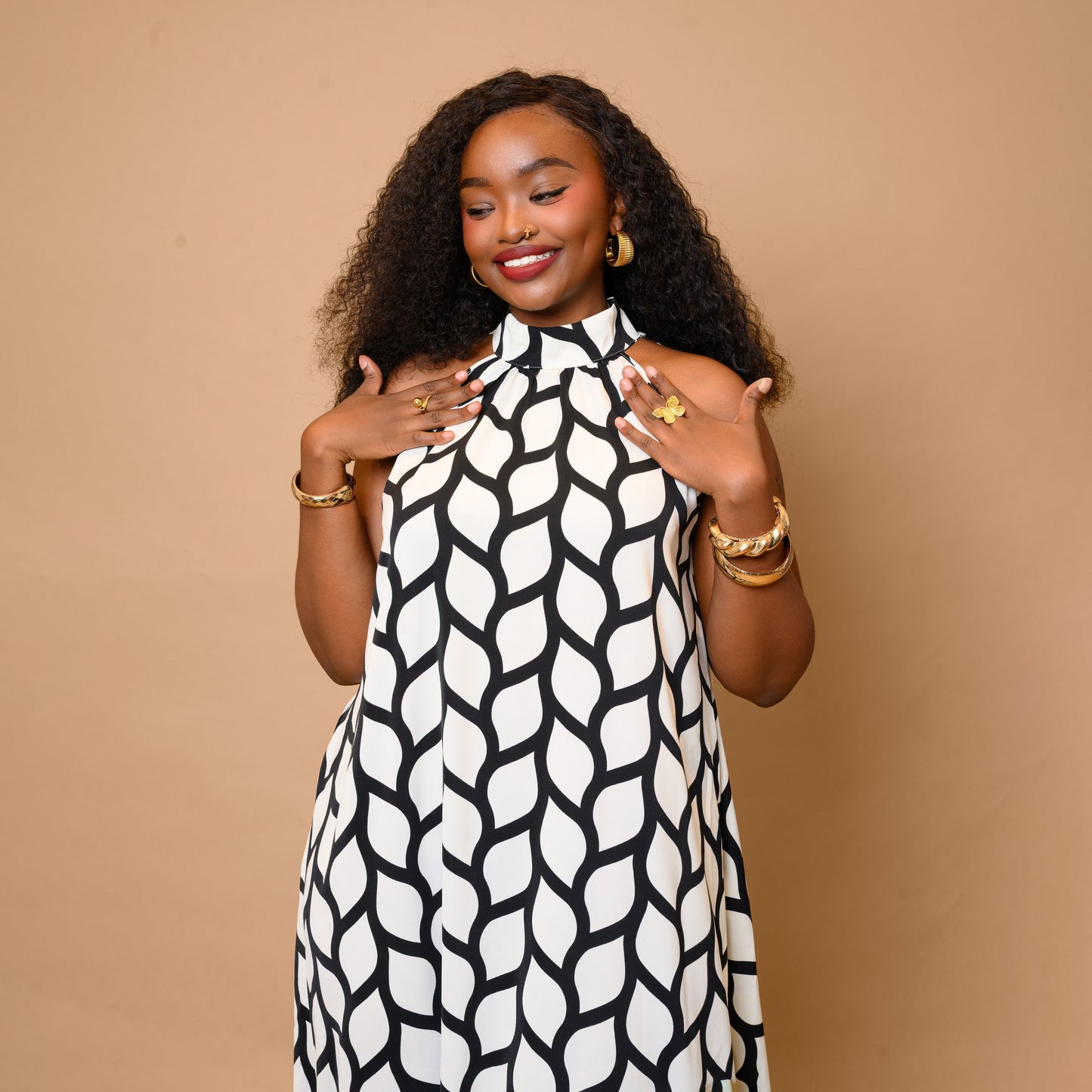 Halter Neck Maxi Dress - Abstract Wave