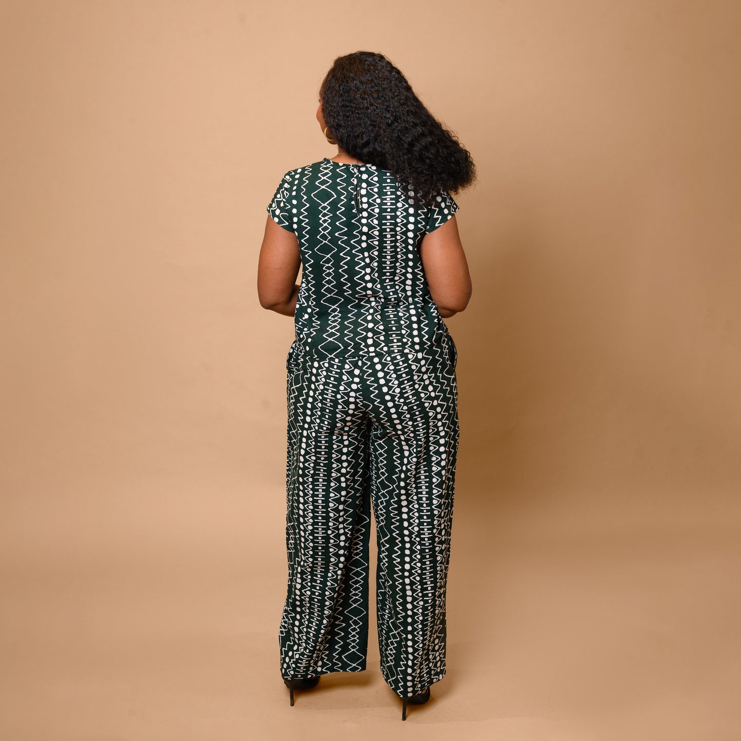 Short Sleeve Top & Palazzo Set - Jungle Green Tribal Print