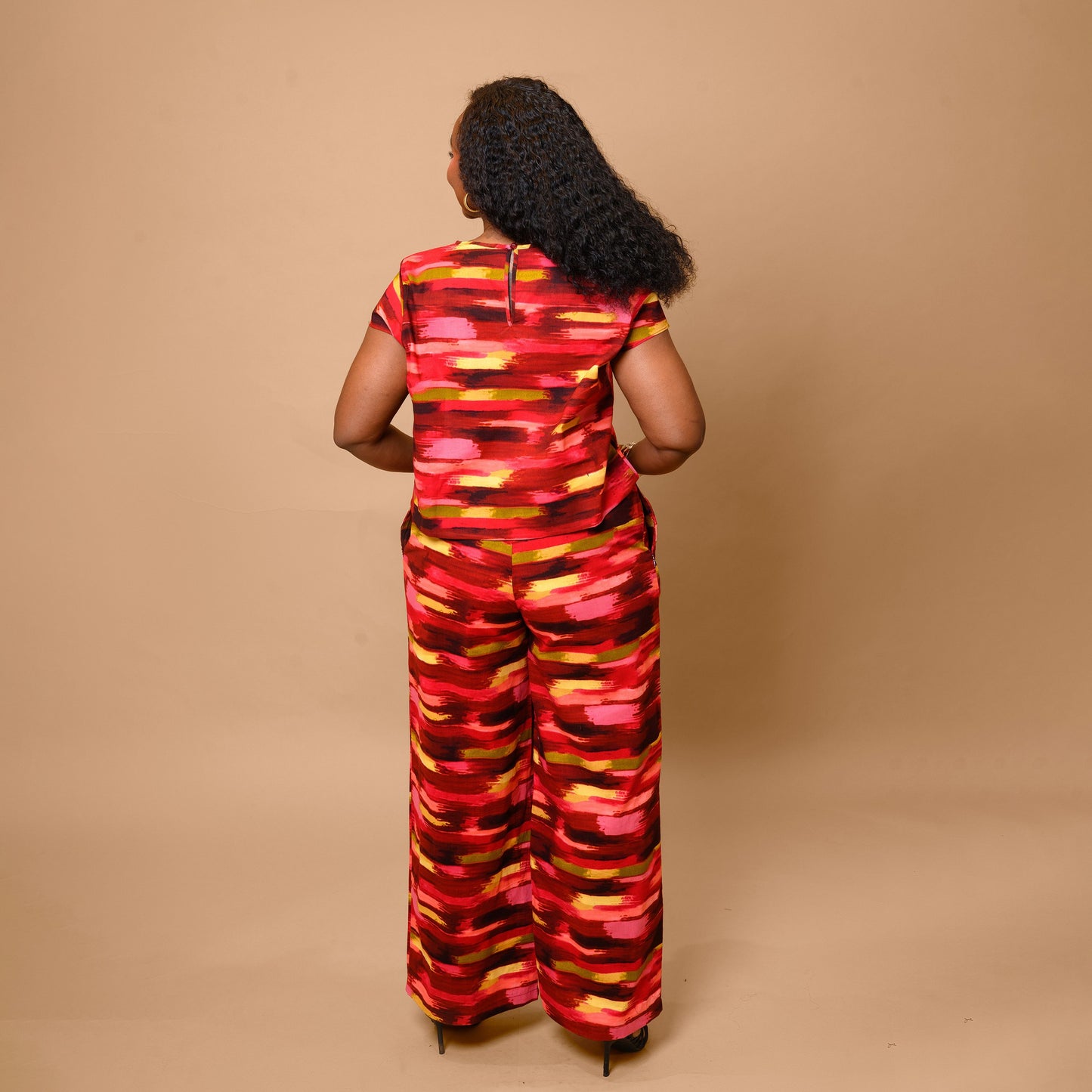 Short Sleeve Top & Palazzo Set - Abstract Brushstroke Print