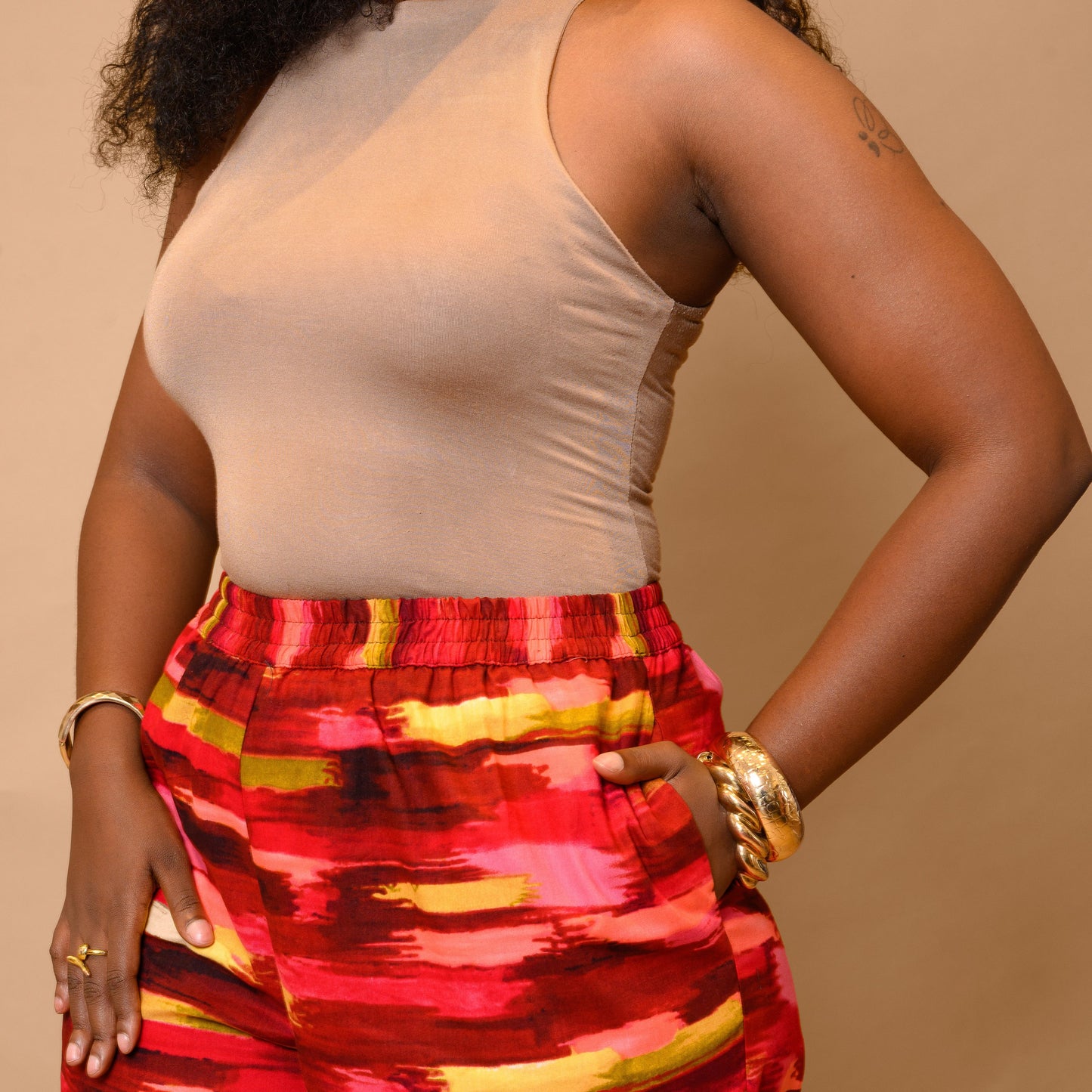 Wide Leg Palazzo Pants - Abstract Brushstroke Print
