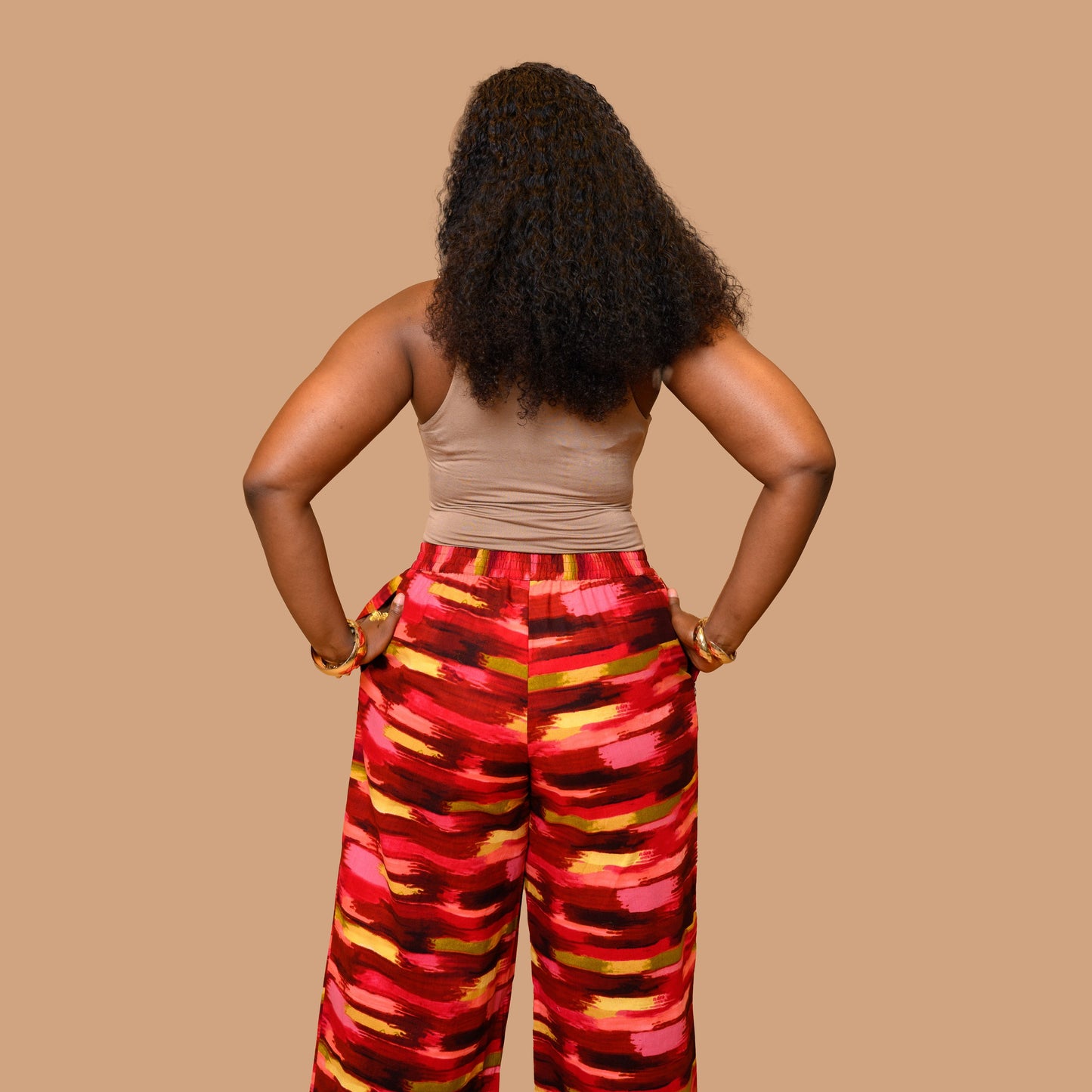 Wide Leg Palazzo Pants - Abstract Brushstroke Print
