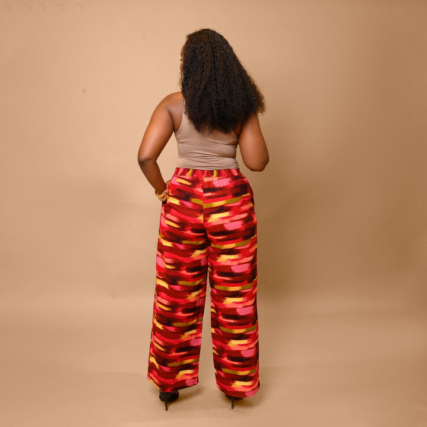 Wide Leg Palazzo Pants - Abstract Brushstroke Print