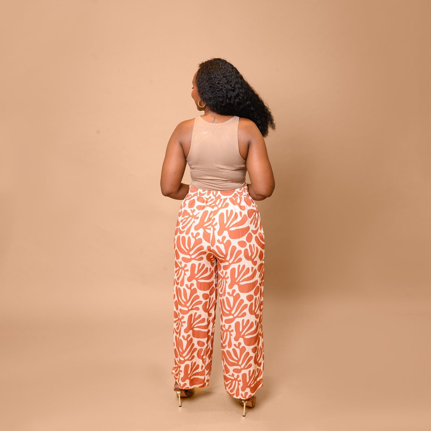 Nia Wide Leg Palazzo Pants - Orange Coral Print
