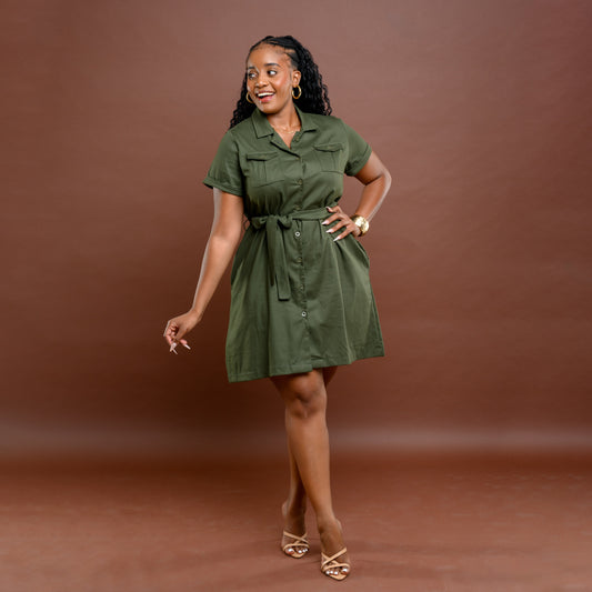 Safari Short Shirtdress - Army Green