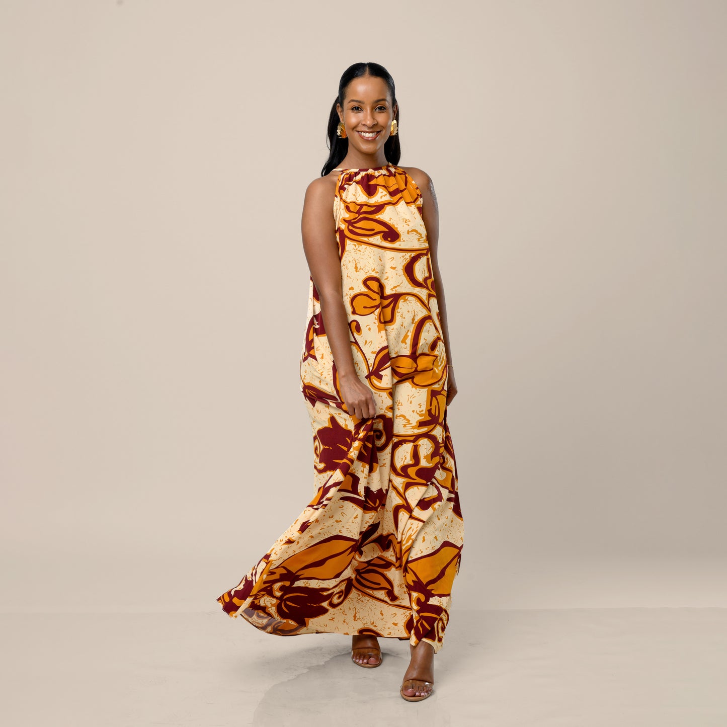 Sleeveless Maxi Dress - Earth Abstract