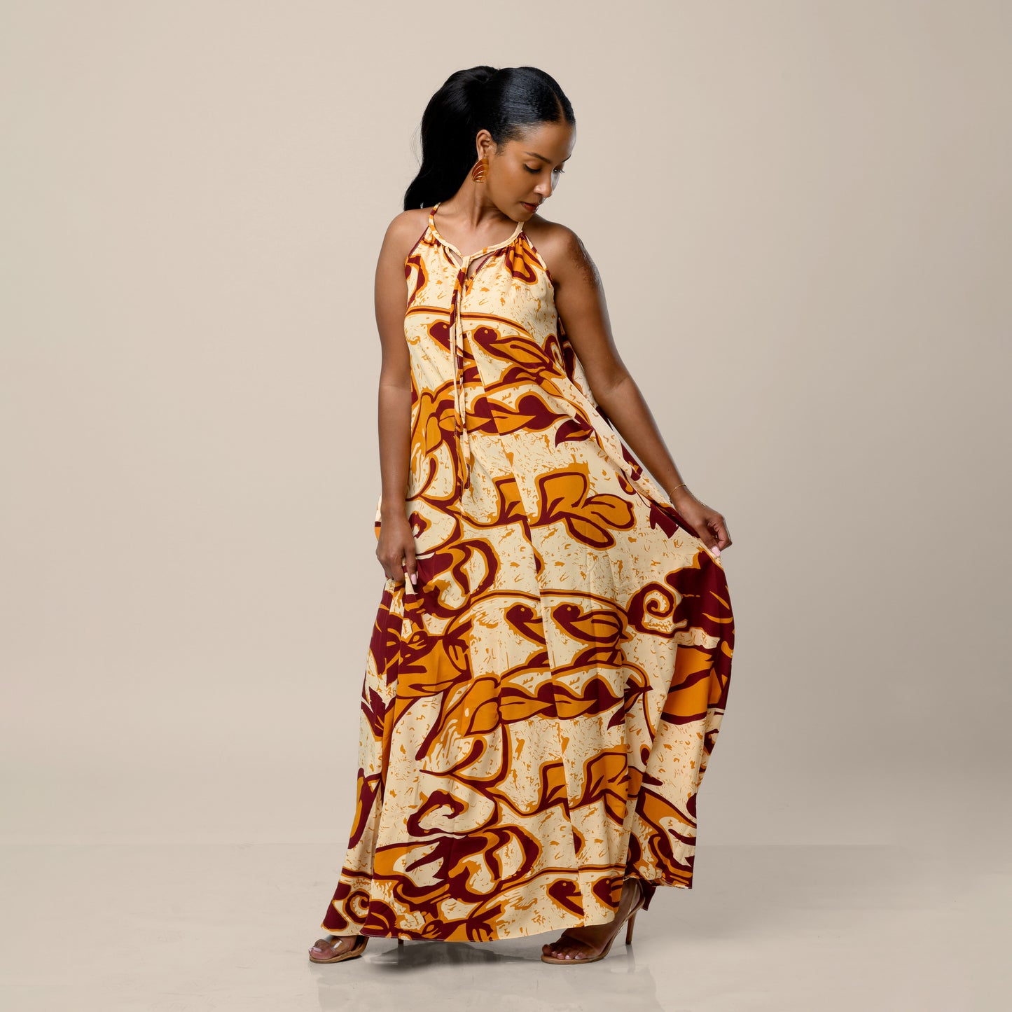 Sleeveless Maxi Dress - Earth Abstract