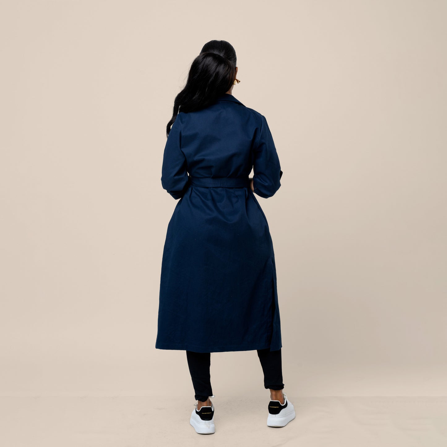 Safari Open Front Midi Coat with Tie Belt - Navy Blue
