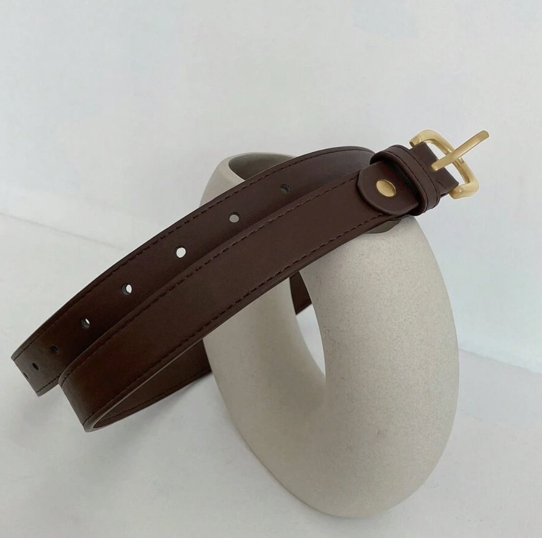 Slim PU Leather Buckle Belt – Coffee