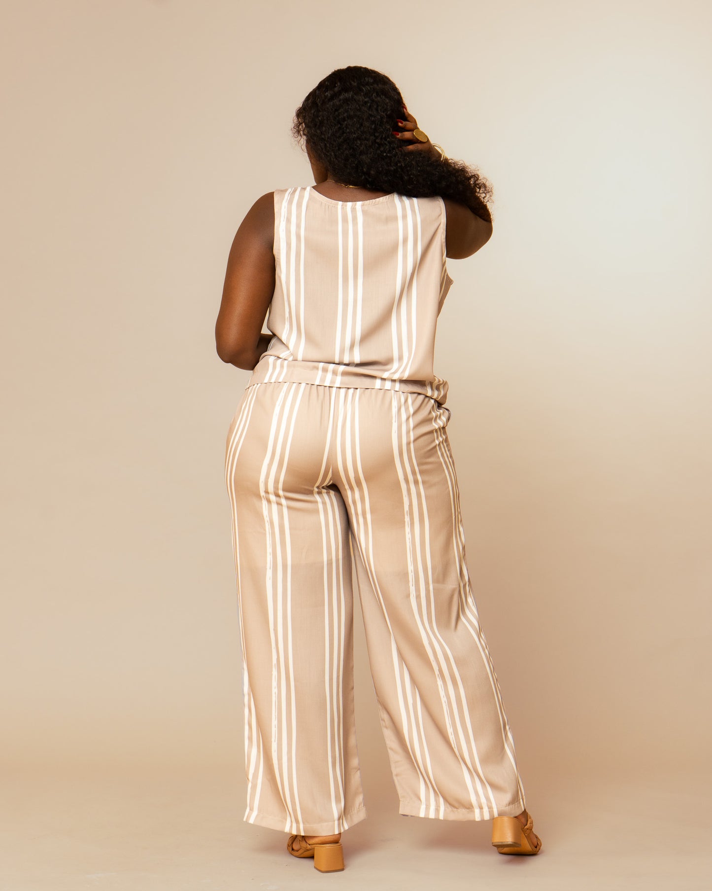 Asymmetric Co-ord Set - Taupe Stripe
