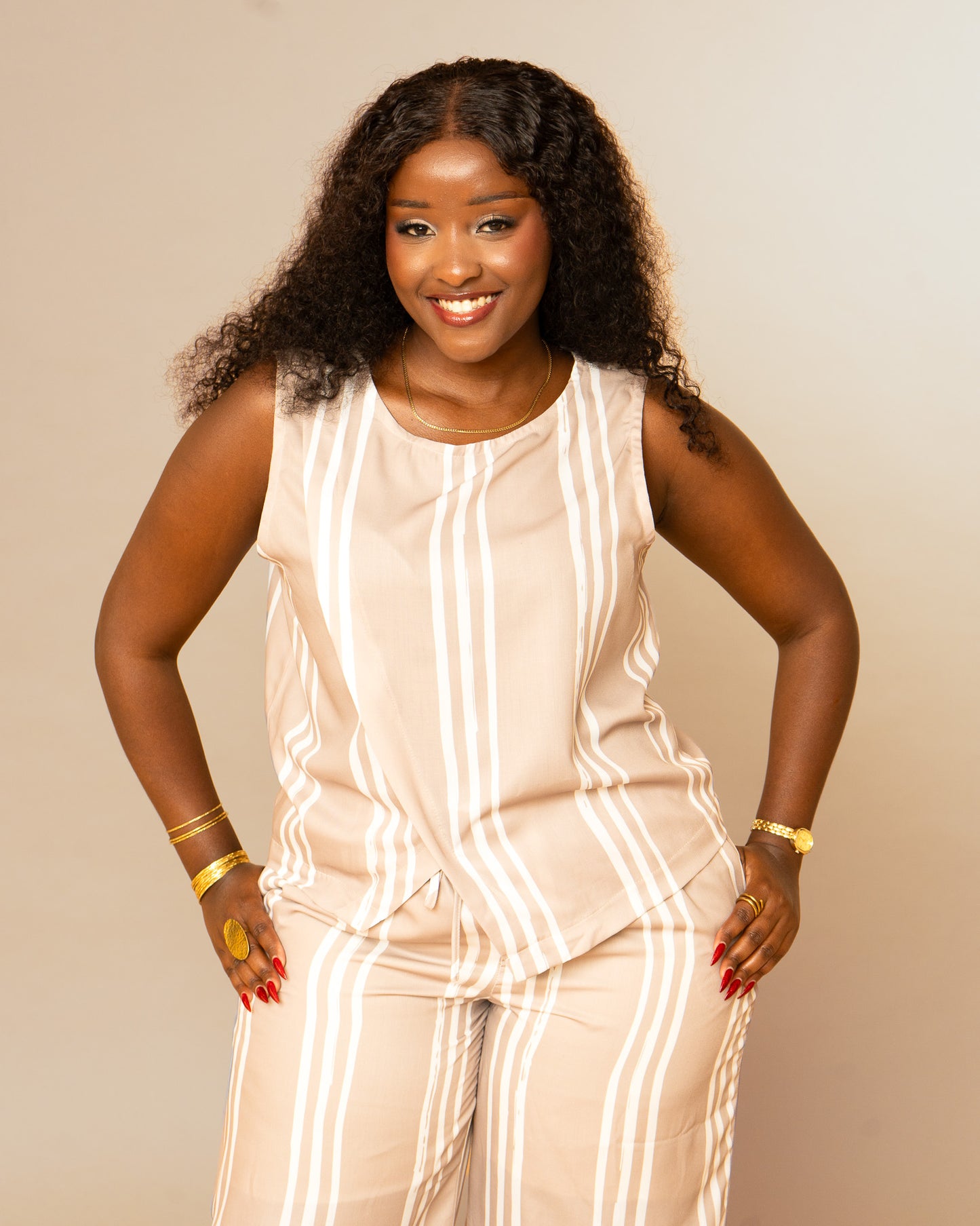 Asymmetric Co-ord Set - Taupe Stripe