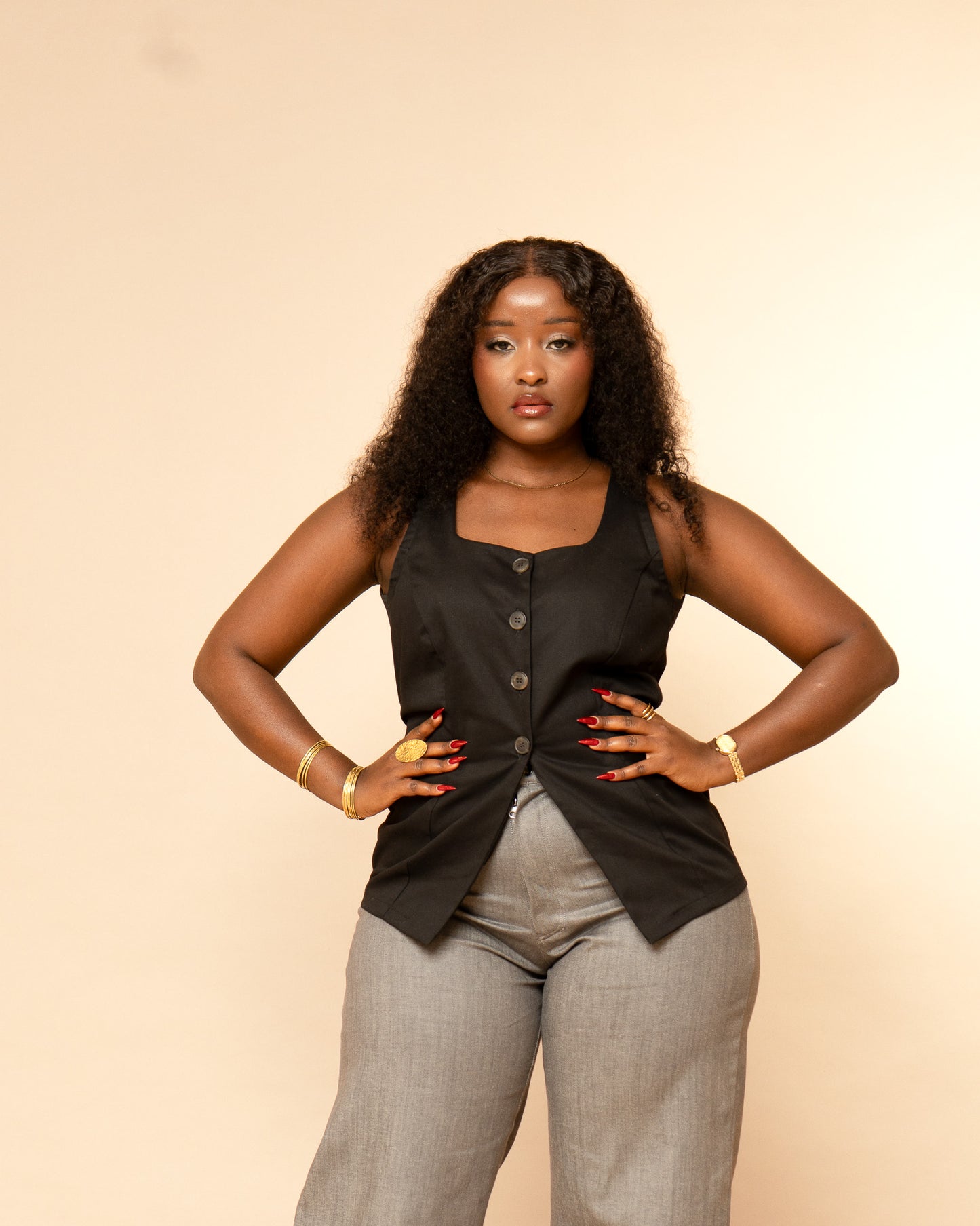 High Waist Denim Jeans - Stone Grey