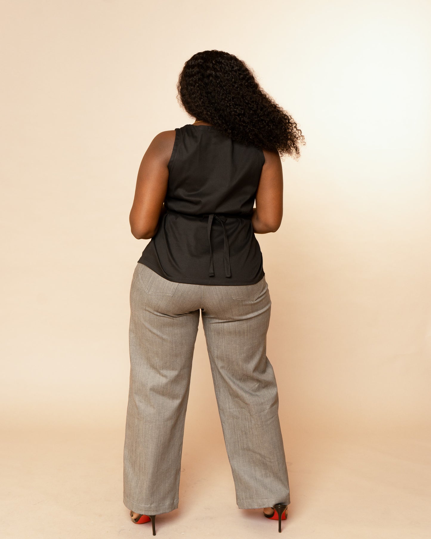 Button Front Tie Back Vest Top - Black