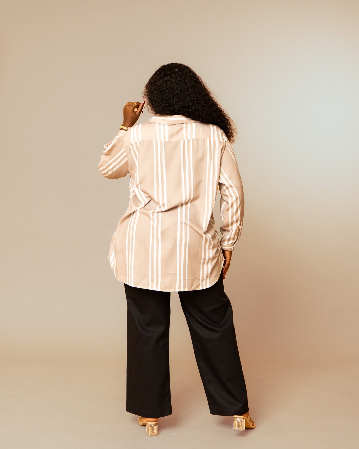 Relaxed Longline Shirt - Taupe Stripe