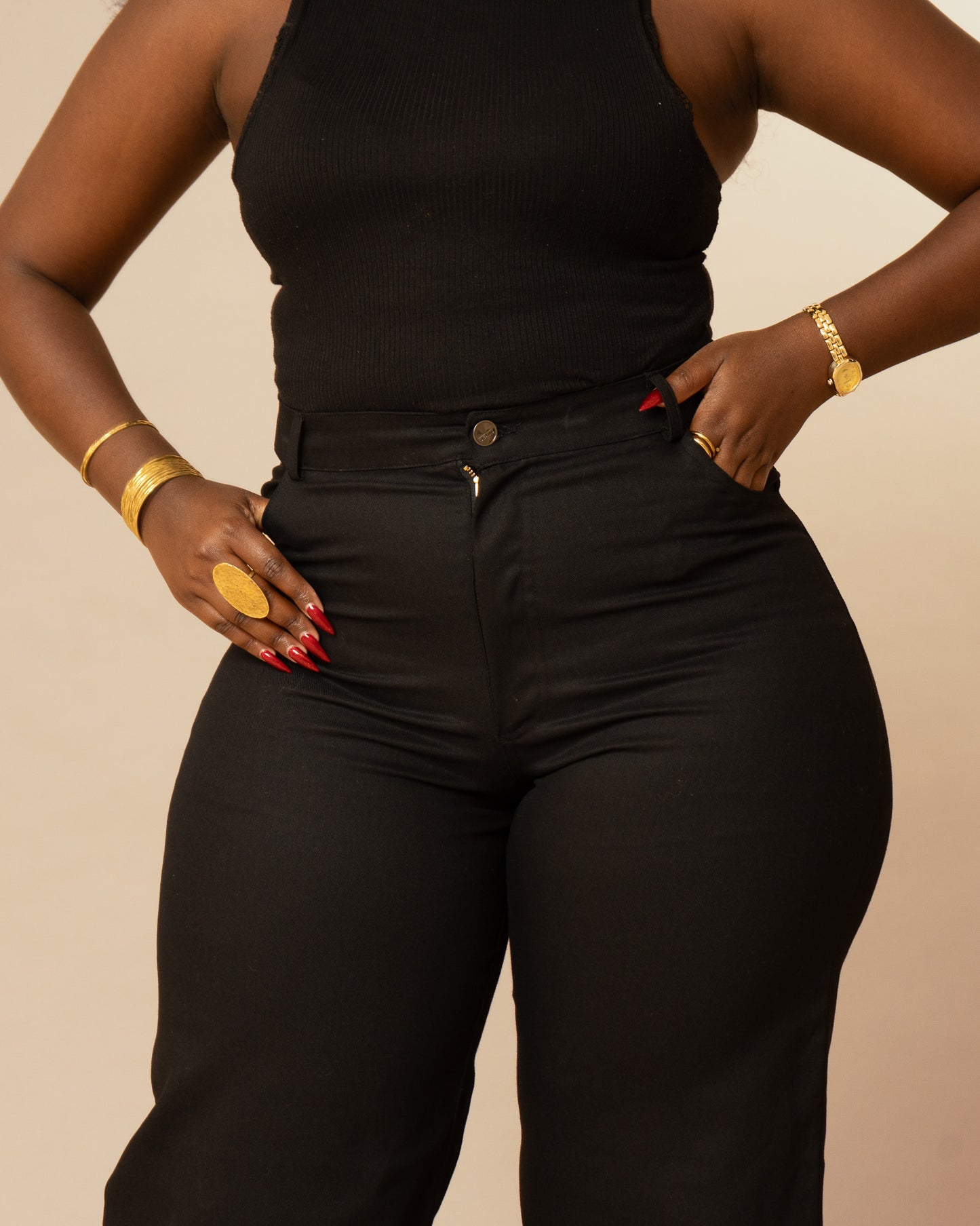 High Waist Denim Jeans - Black