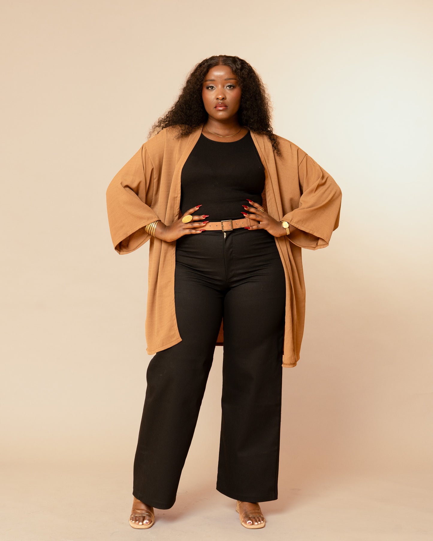 Open Front Kimono - Camel