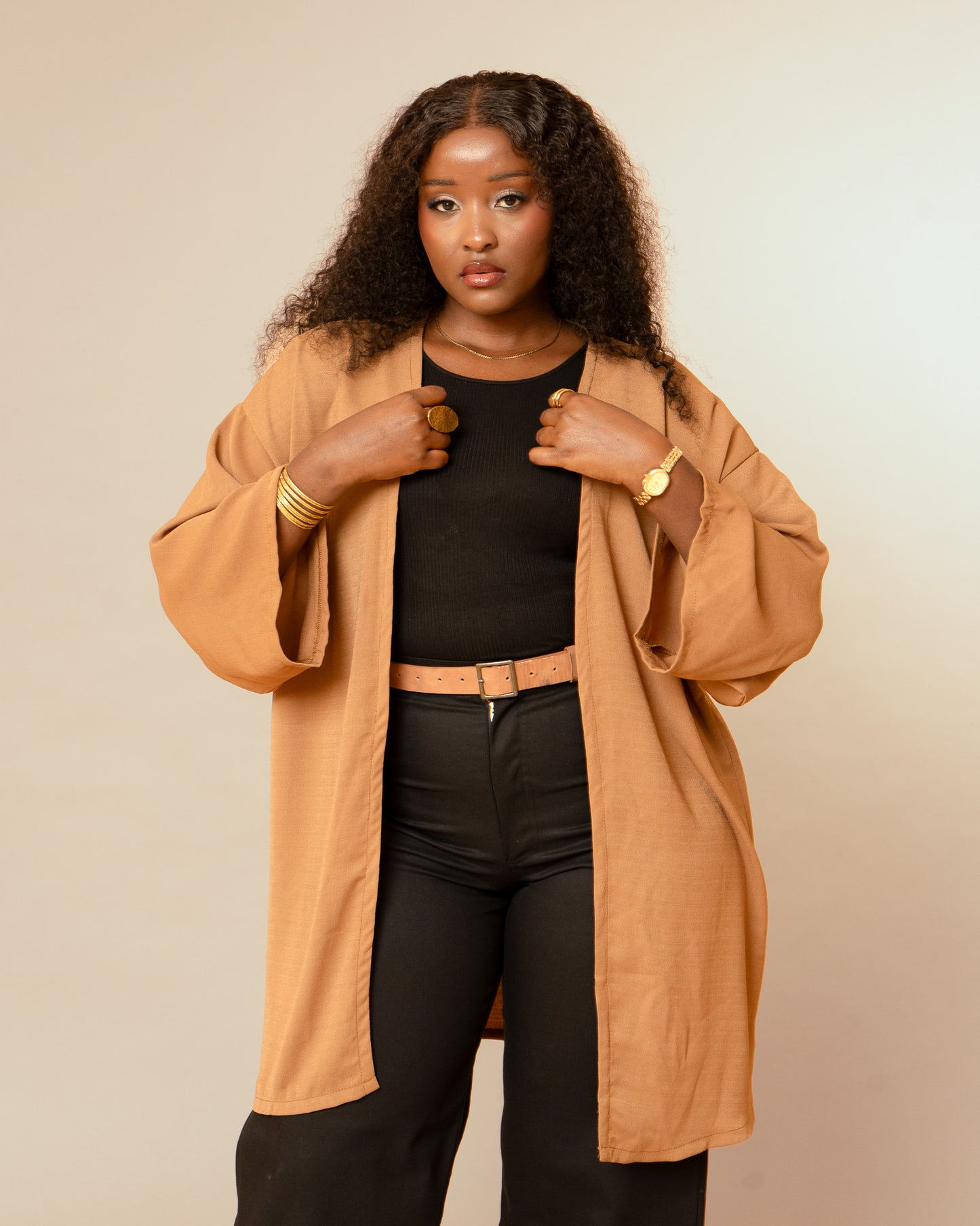 Open Front Kimono - Camel