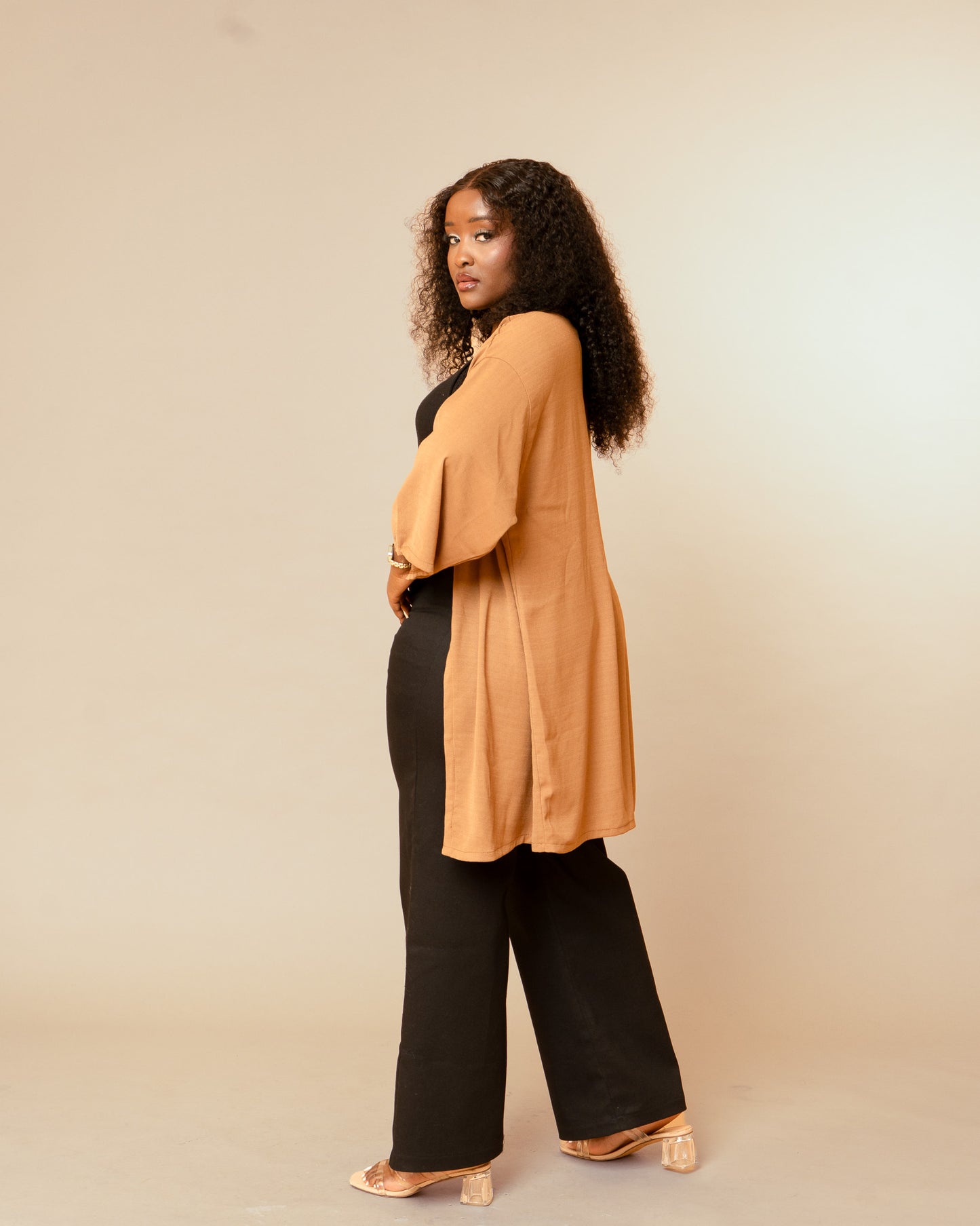Open Front Kimono - Camel