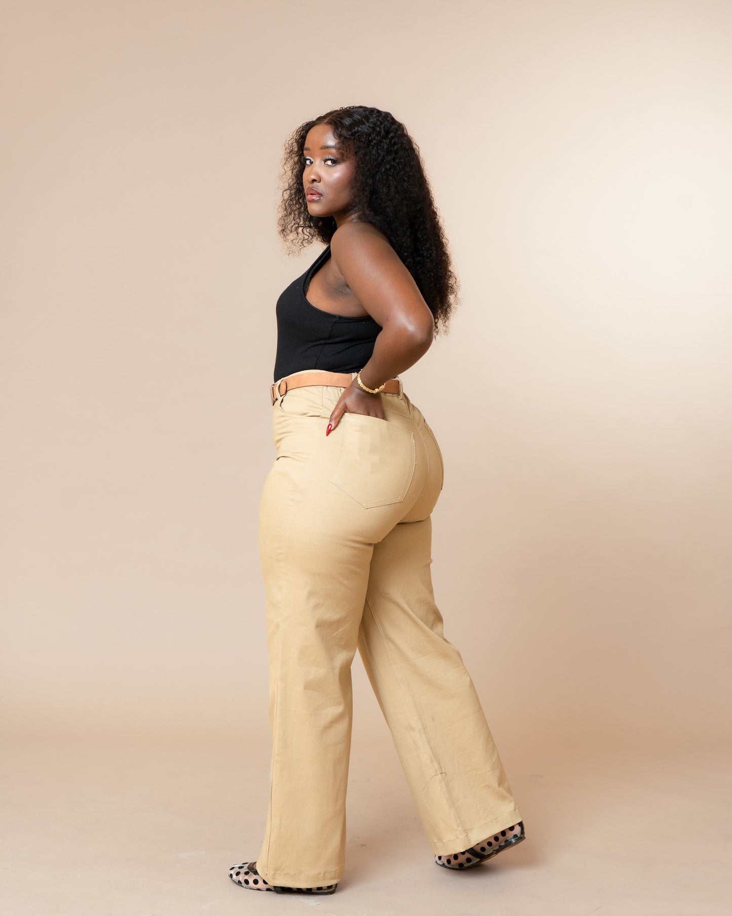 High Waist Denim Jeans - Beige