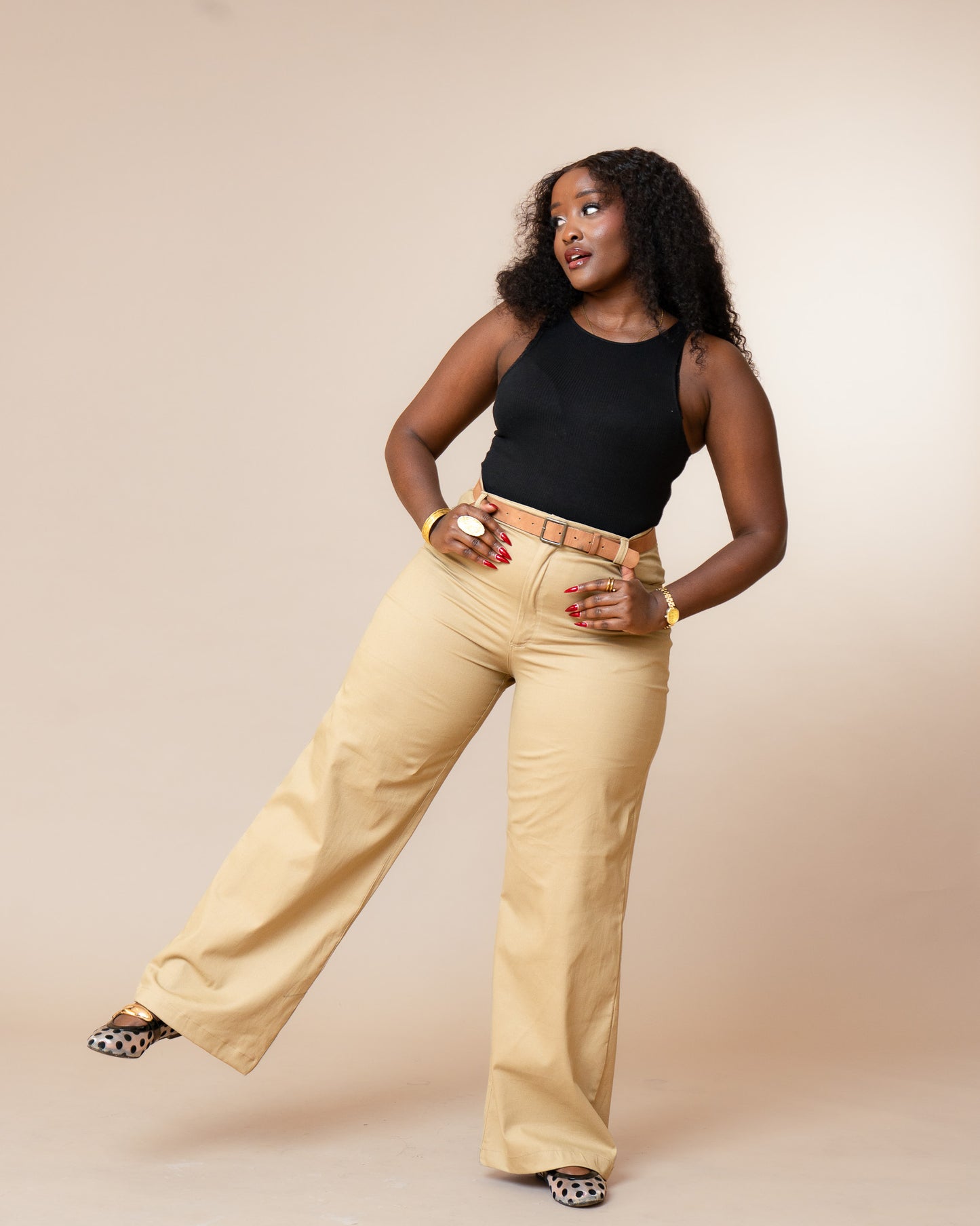 High Waist Denim Jeans - Beige