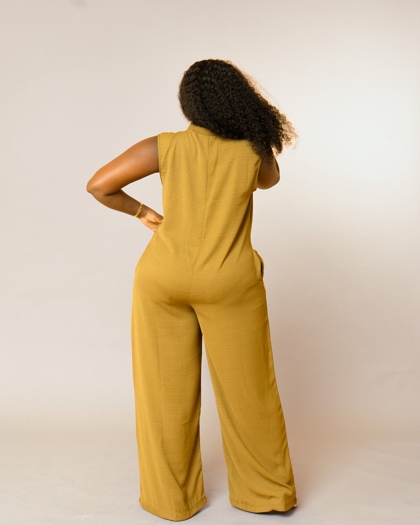 Button Front Wide Leg Jumpsuit - Olive