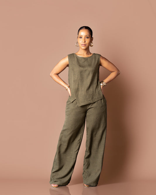Asymmetric Co-ord Set - Earthy Green