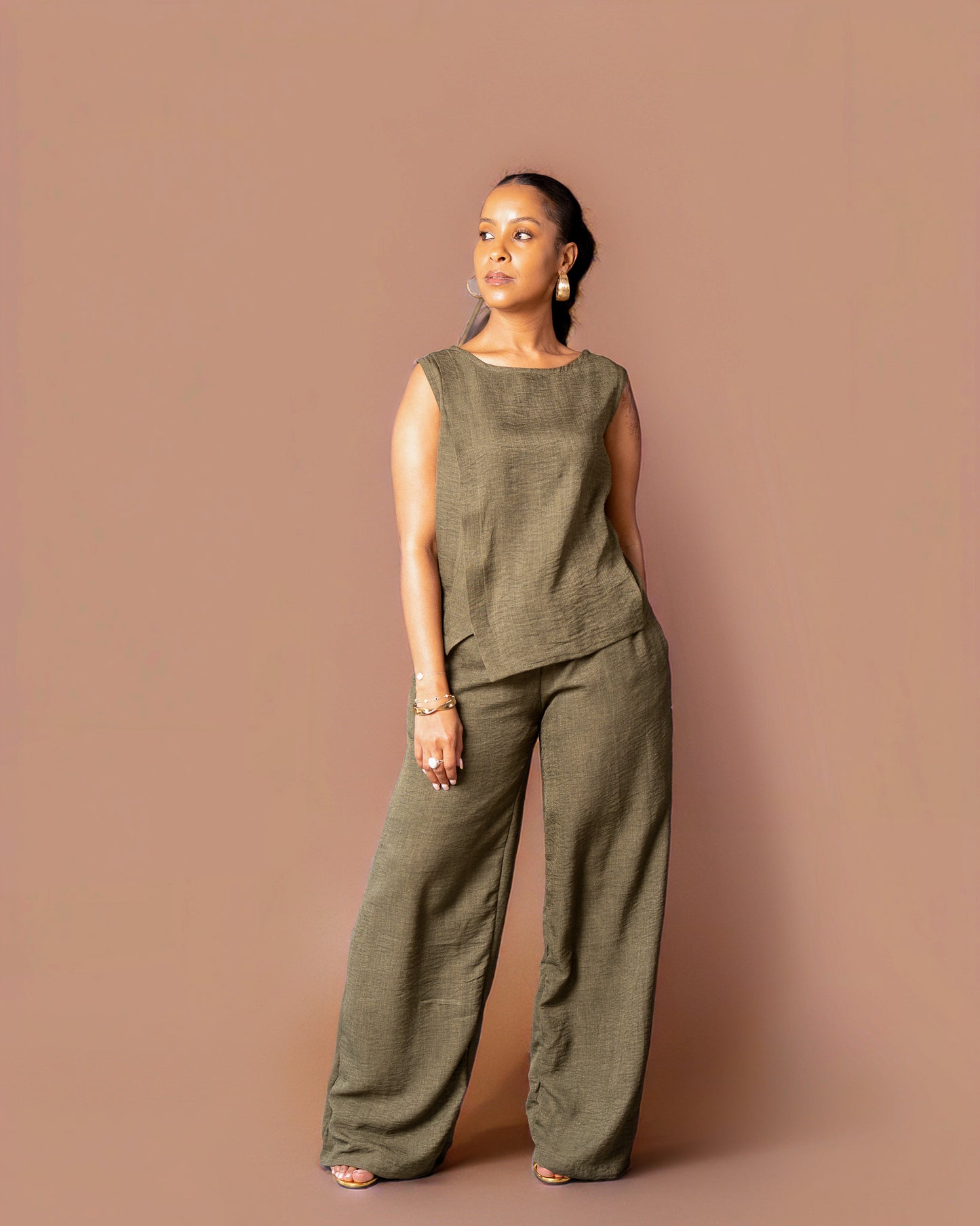 Asymmetric Co-ord Set - Earthy Green