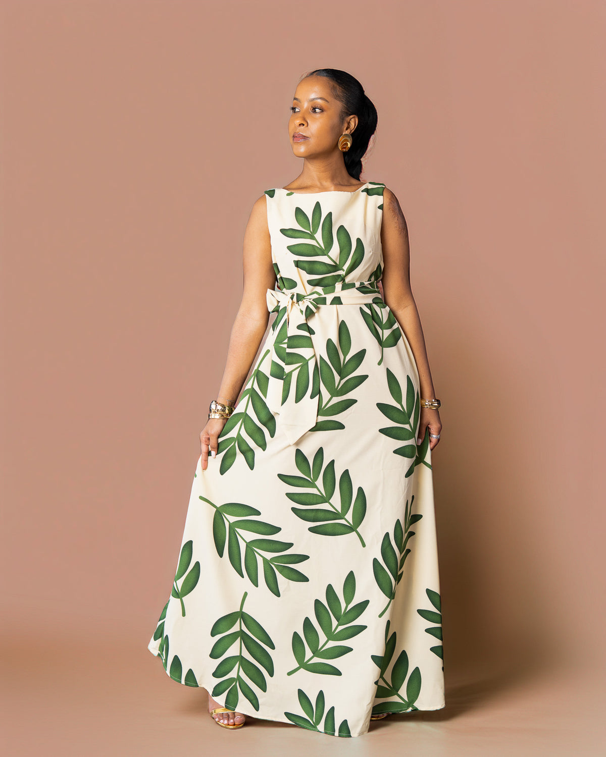 Sleeveless Boat Neck Maxi Dress - Botanical Green