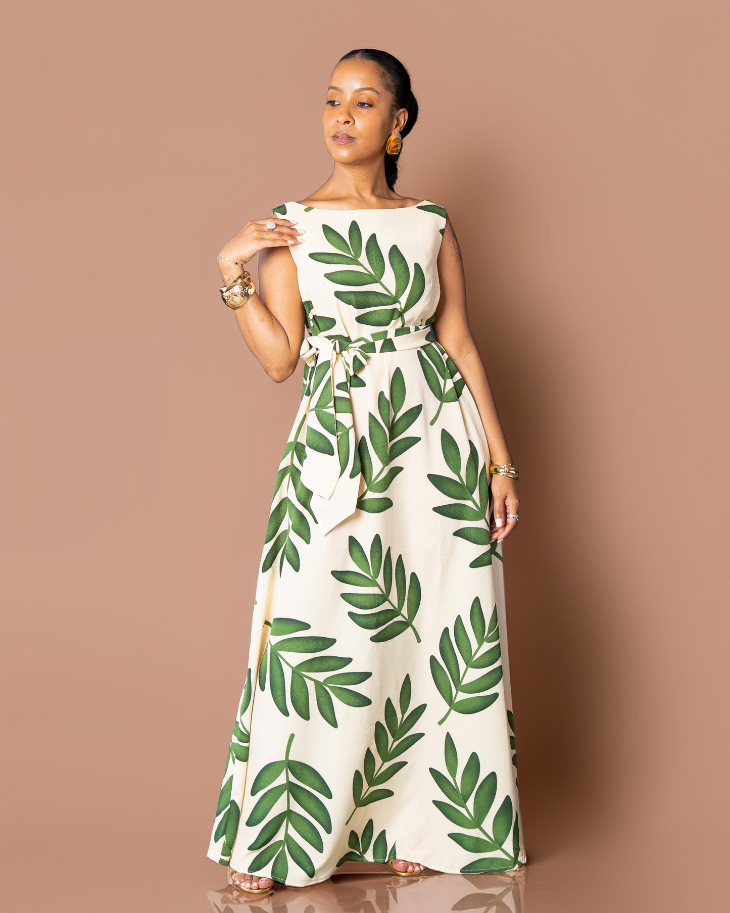 Sleeveless Boat Neck Maxi Dress - Botanical Green