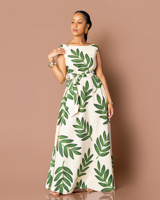 Sleeveless Boat Neck Maxi Dress - Botanical Green