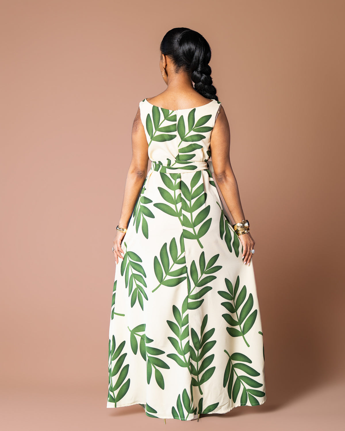 Sleeveless Boat Neck Maxi Dress - Botanical Green