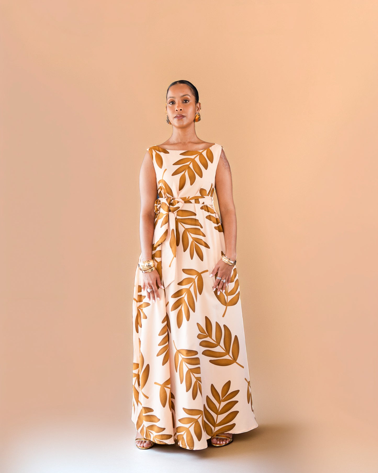 Sleeveless Boat Neck Maxi Dress - Botanical Brown