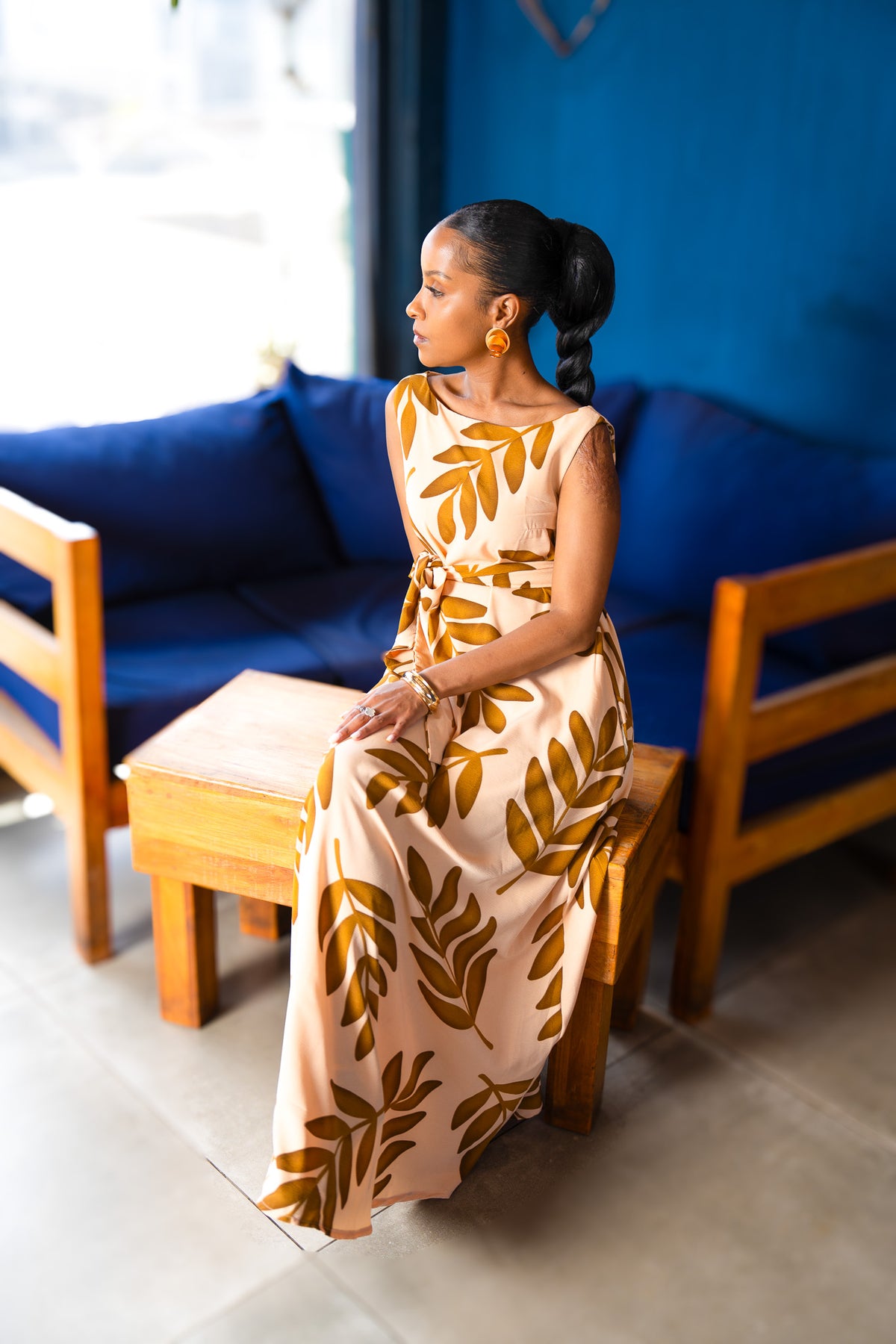 Sleeveless Boat Neck Maxi Dress - Botanical Brown