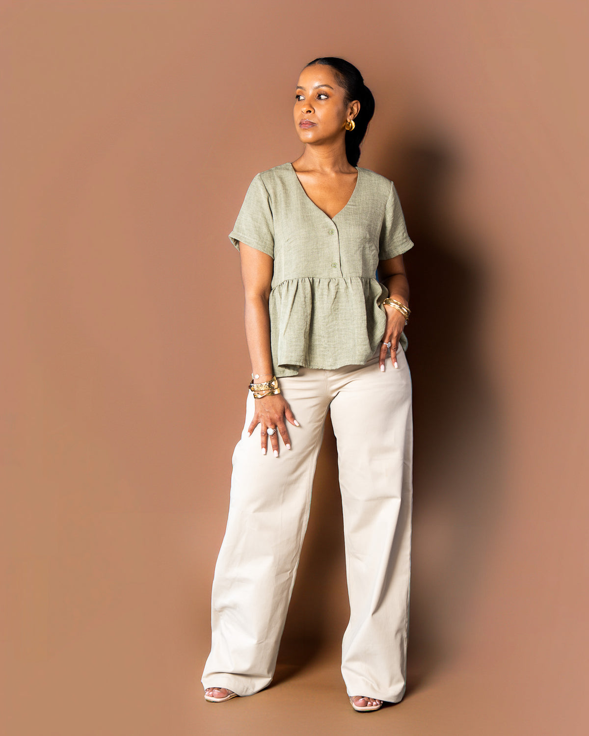 Short Sleeved Tiered Top - Sage Green