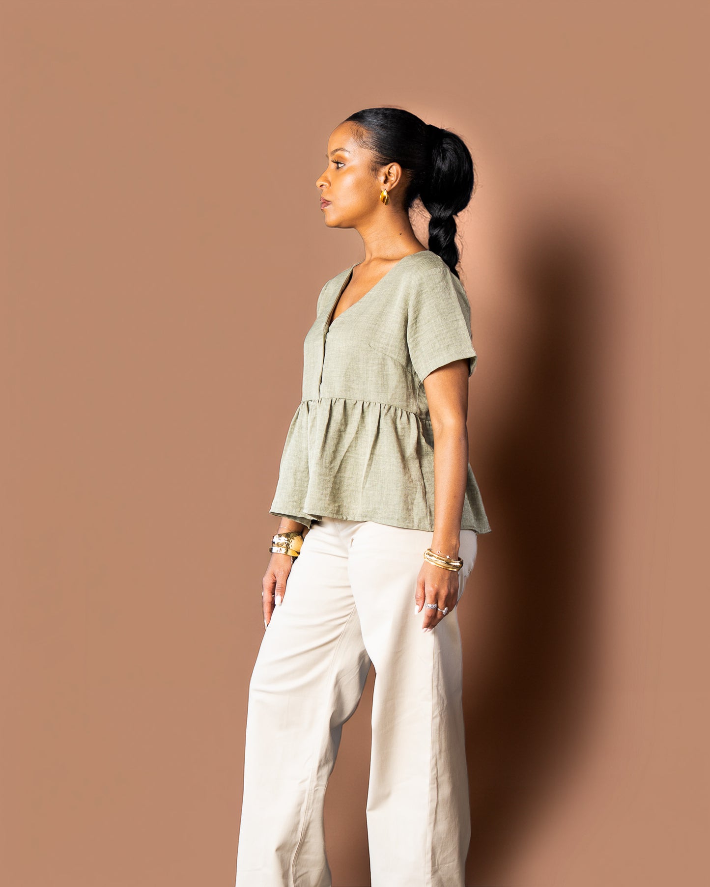 Short Sleeved Tiered Top - Sage Green